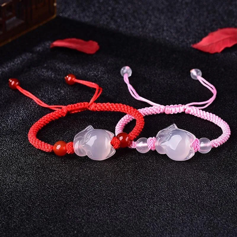 Men Accessories Bracelet - Chinese Natural Pink Agate Chalcedony Jade