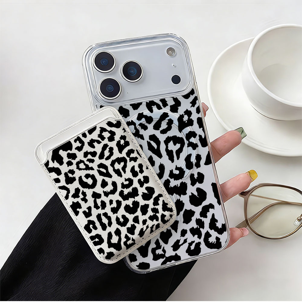 Phone Wallet Combo - Black Leopard Print For Magsafe wallet