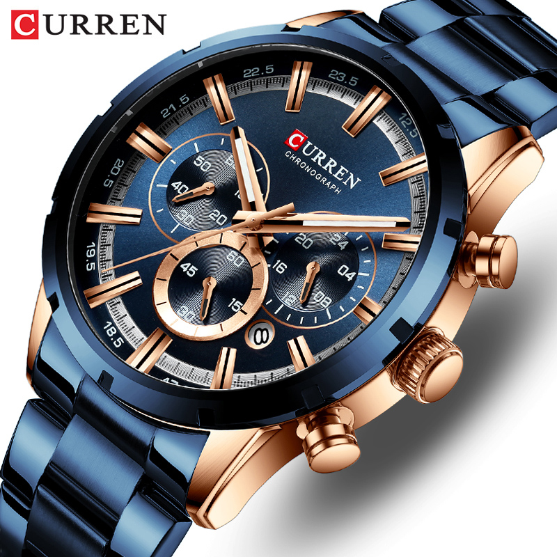 Men Accessories For Wrist - Curren Men's Watch Blue Dial Stainless