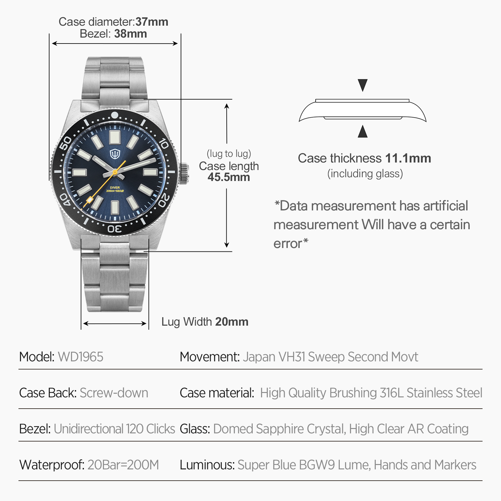 Watchdives 37Mm WD1965 V2 Man  - огляд і ціна Men Accessories For Wrist
