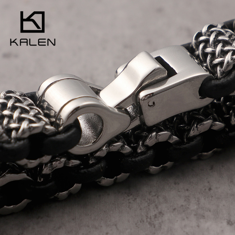KALEN Vintage Black Leather Li - огляд і ціна Men Accessories Ring And Bracelet