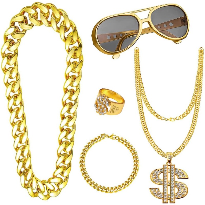 5pcs Hip Hop Costume kit,80s F - огляд і ціна Men Accessories Ring And Bracelet