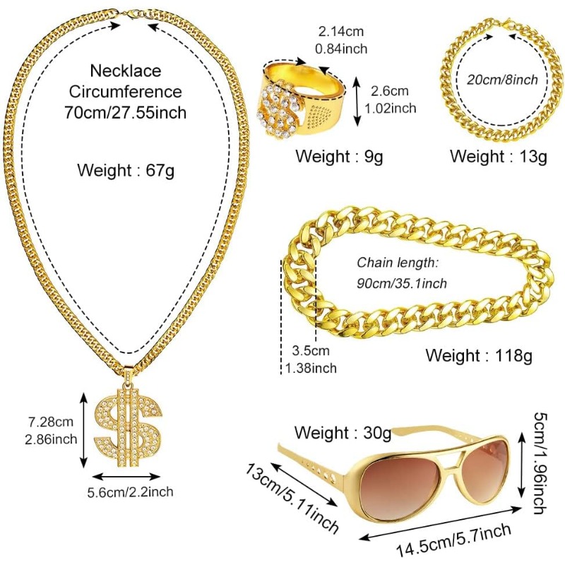 5pcs Hip Hop Costume kit,80s F - огляд і ціна Men Accessories Ring And Bracelet